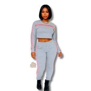 Chic Two-Piece Lounge Set • Cropped Top and Joggers with Side Stripe Details